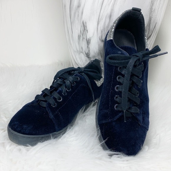 Maje Shoes - Maje Blue Velvet Silver Glitter Heel Sneakers 37/7